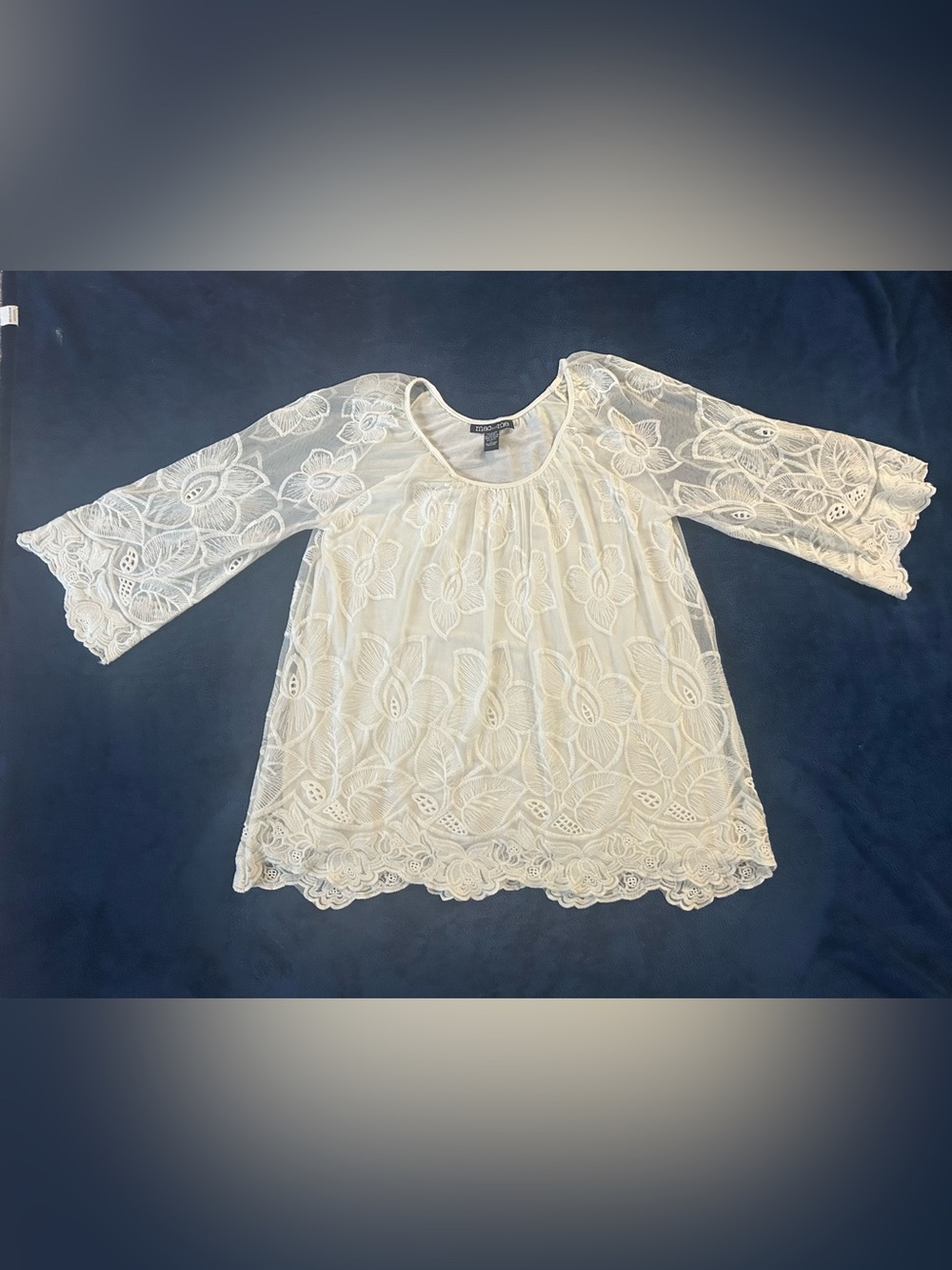 Mac & Me whiteFloral Lace Scoop Neck Blouse